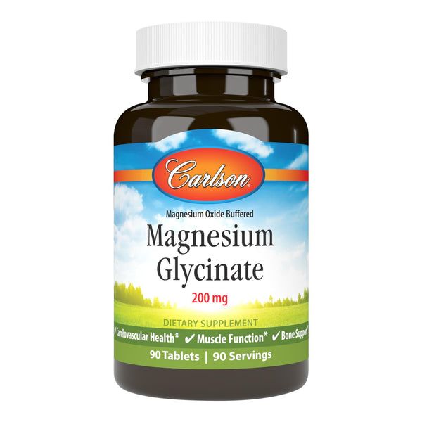 Carlson Buffered Magnesium Glycinate 200 mg, High Absorption Magnesium Supplement, Supports Relaxation, Sleep & Muscle Function, 90 Tablets