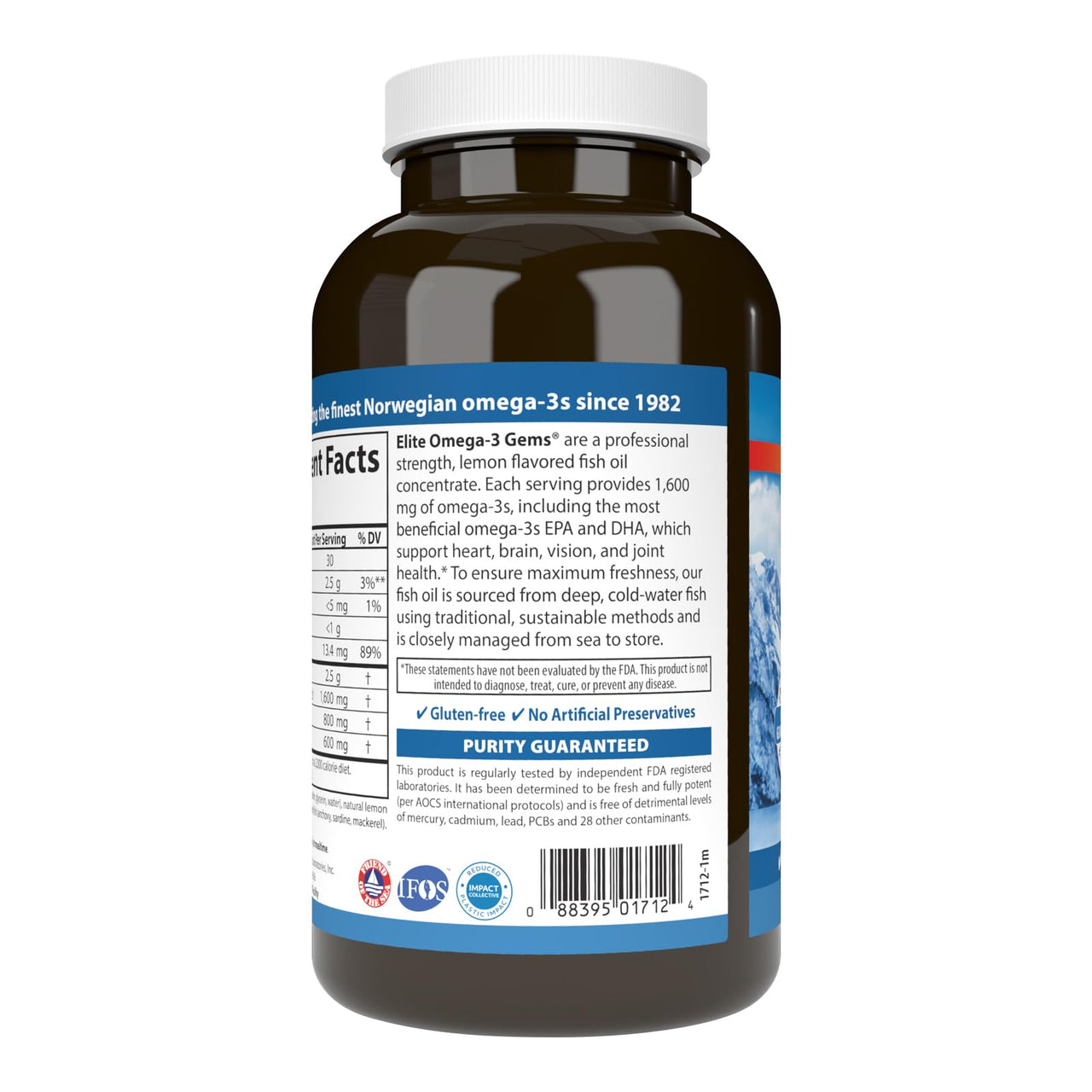 Carlson Labs Elite Omega-3 Gems Fish Oil 1250mg, 180 Softgels