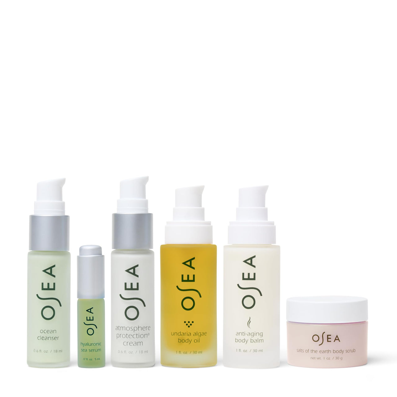 OSEA Bestseller Minis Collection - 6-Piece Mini Face & Body Set for Glowing Skin - Includes Cleanser, Hyaluronic Serum, Protection Cream, Body Scrub, Body Oil & Body Balm - Perfect Holiday Gift Set