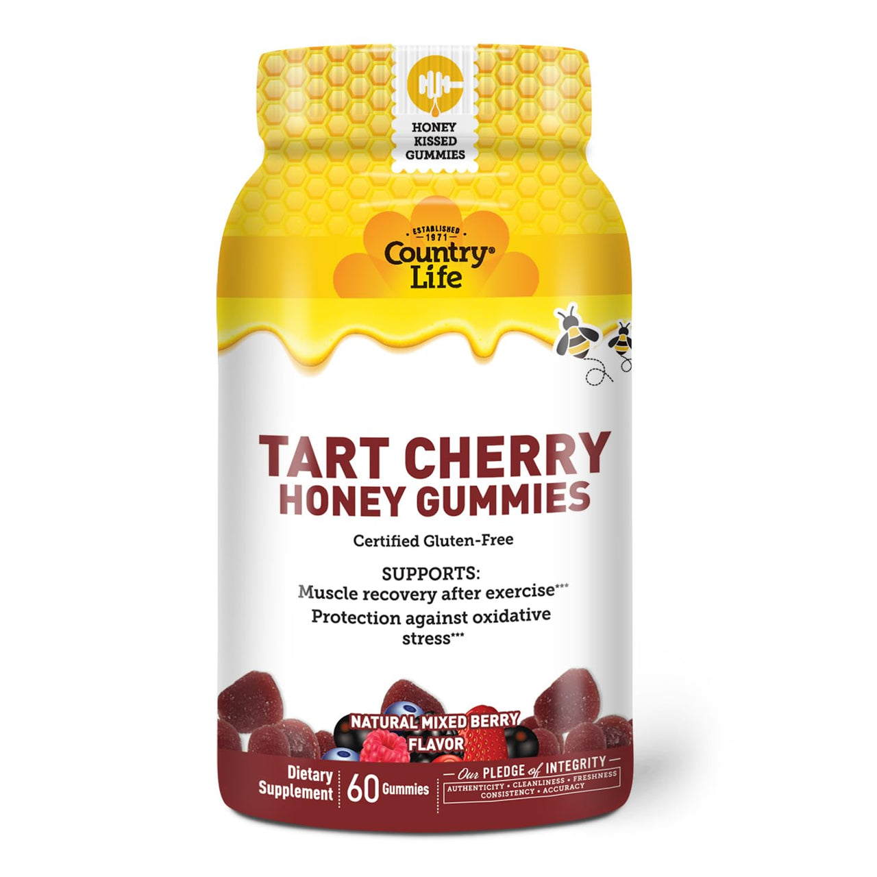 Country Life® Tart Cherry Honey Gummies - Non-GMO - Certified Gluten Free - Certified Vegetarian by AVA –to Support Muscle Recovery After Exercise***