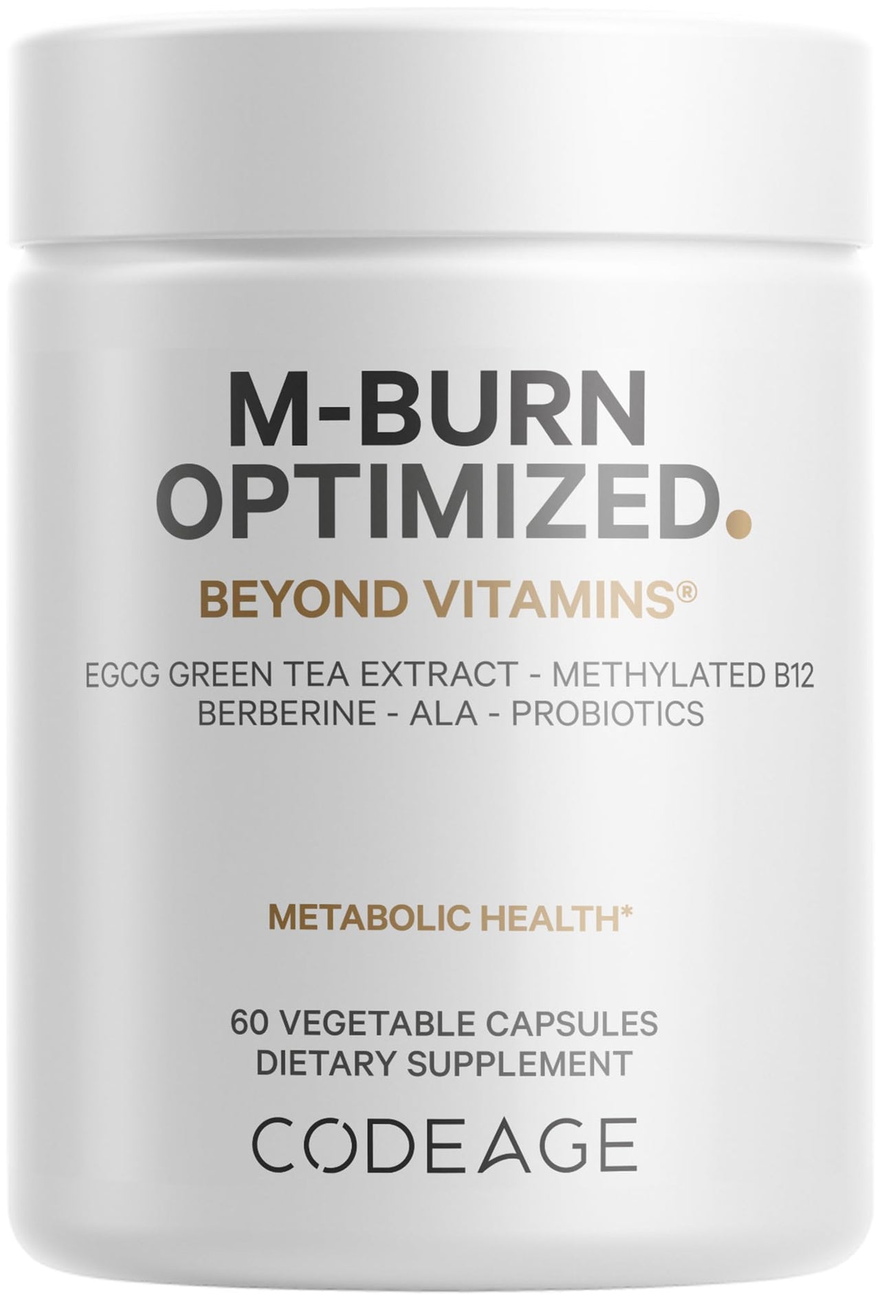 Codeage M-Burn Optimized Supplement - Decaffeinated Green Tea Std. to 50% EGCG, Berberine, Akkermansia, Vitamin B12 - Probiotics - Vitamins - 60 Capsules
