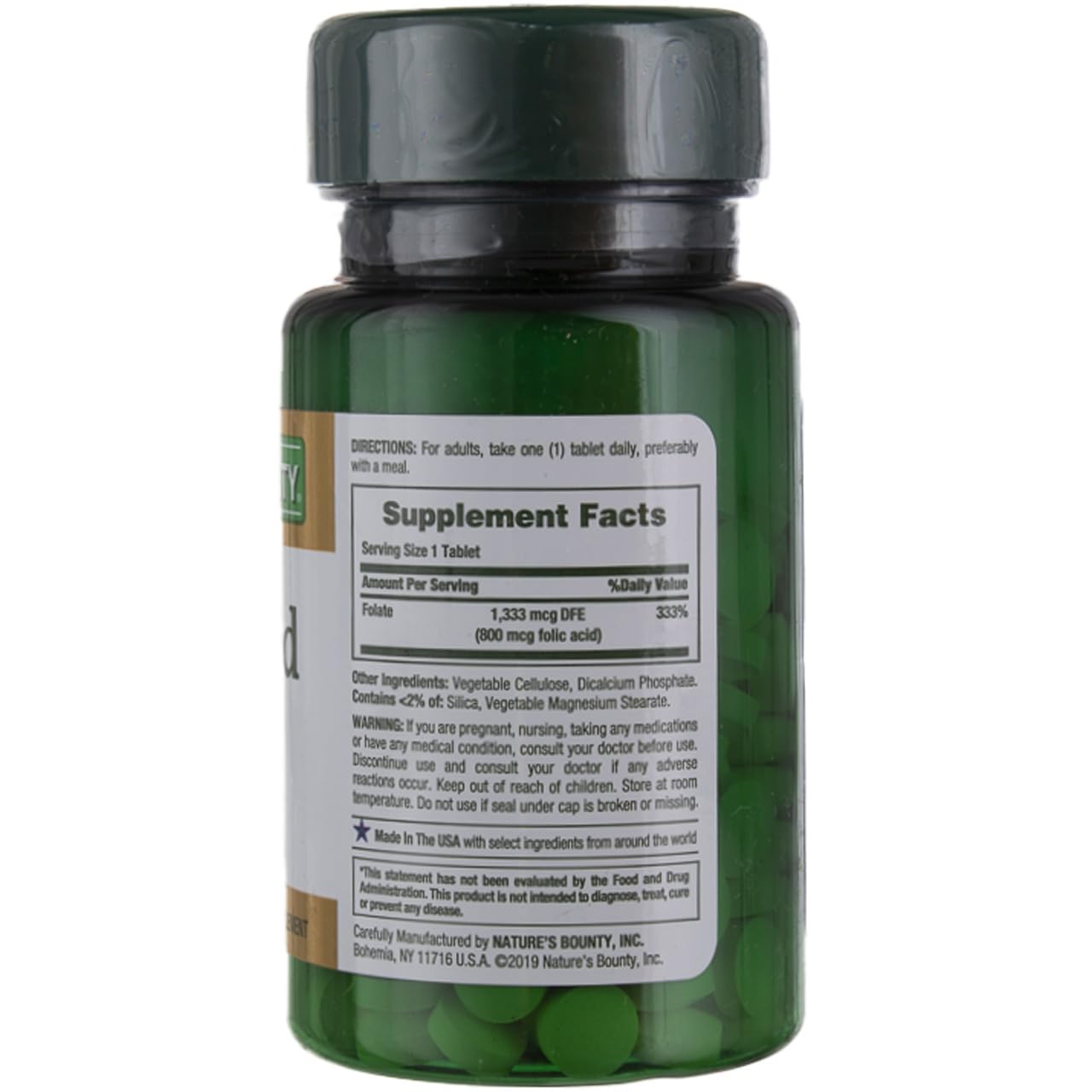 Nature's Bounty Folic Acid 800 mcg Tabs, 250 ct
