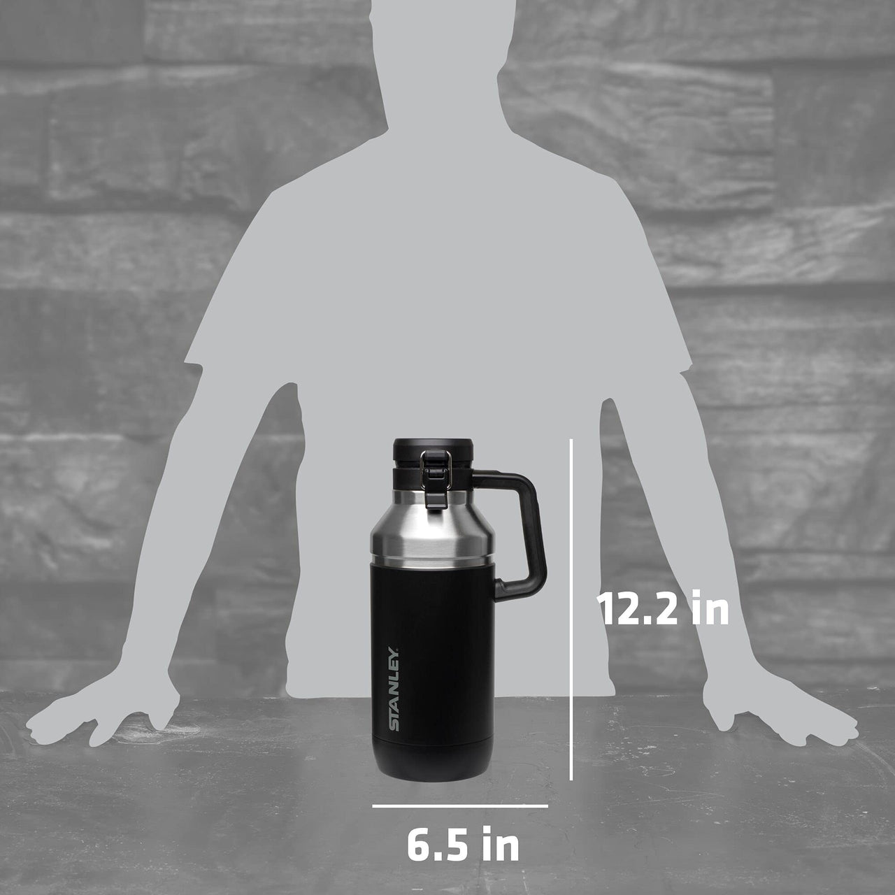 Stanley GO Growler 64 oz | Keeps Beer Cold or Coffee Hot | Leakproof Steel Lined Lid and Easy to Carry Handle | Insulated Stainless Steel Beverage Container | BPA-Free | Matte Black