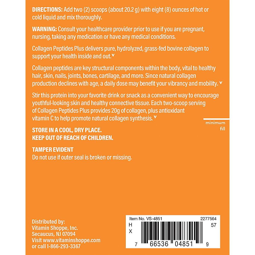 The Vitamin Shoppe Collagen Peptides - Skin Elasticity, Joint Health & Hair Support, Hydrolyzed Collagen