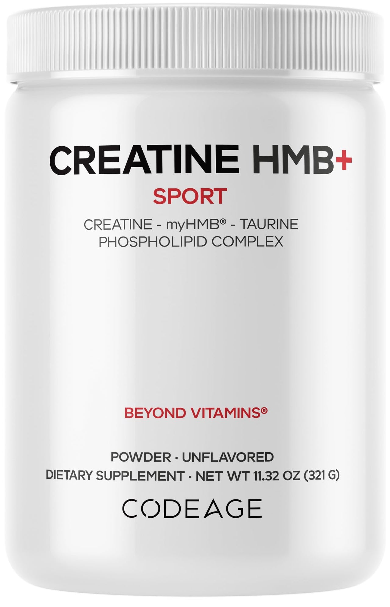 Codeage Creatine HMB+ Powder - Creatine Monohydrate, Taurine, myHMB Supplement, Vitamin D3 - Sports Support Supplement - Liposomal Delivery - Non-GMO, Unflavored - 11.32 oz