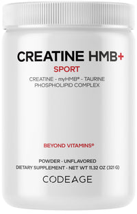 Thumbnail for Codeage Creatine HMB+ Powder - Creatine Monohydrate, Taurine, myHMB Supplement, Vitamin D3 - Sports Support Supplement - Liposomal Delivery - Non-GMO, Unflavored - 11.32 oz