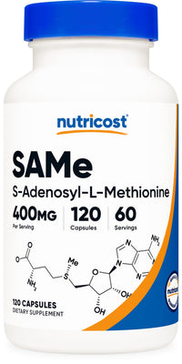 Thumbnail for Nutricost SAM-e (S-Adenosyl-L-Methionine) 400mg Per Serving, 60 Servings, 200mg Per Capsule, 120 Capsules - Non-GMO, Gluten Free Same, Vegetarian