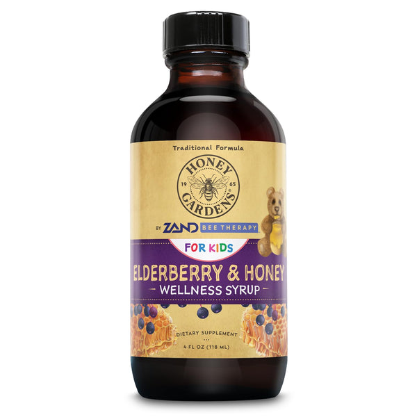 Honey Gardens Elderberry Syrup for Kids with Honey, Kids Elderberry Syrup, 6.4 mg of Elderberry Honey Syrup with Organic Raw Honey, Organic Echinacea Purpurea and Elderflower, 24 Servings, 4 FL. OZ.