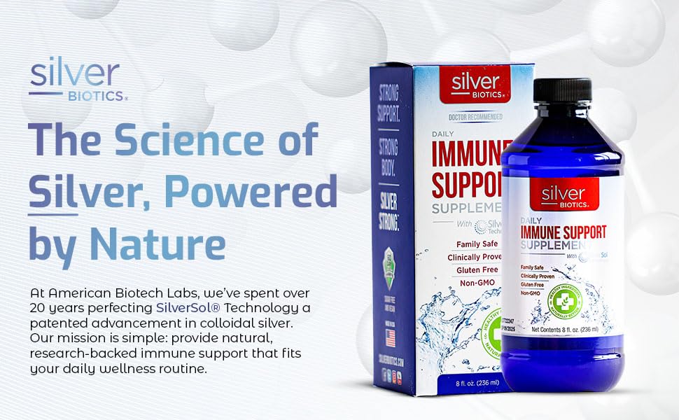 Silver Biotics Patented Multivalent SilverSol Technology | Ag₄O₄ 10 PPM Immune Support | Bio-Hacking Immune Building Natural Support | 8 Fl Oz
