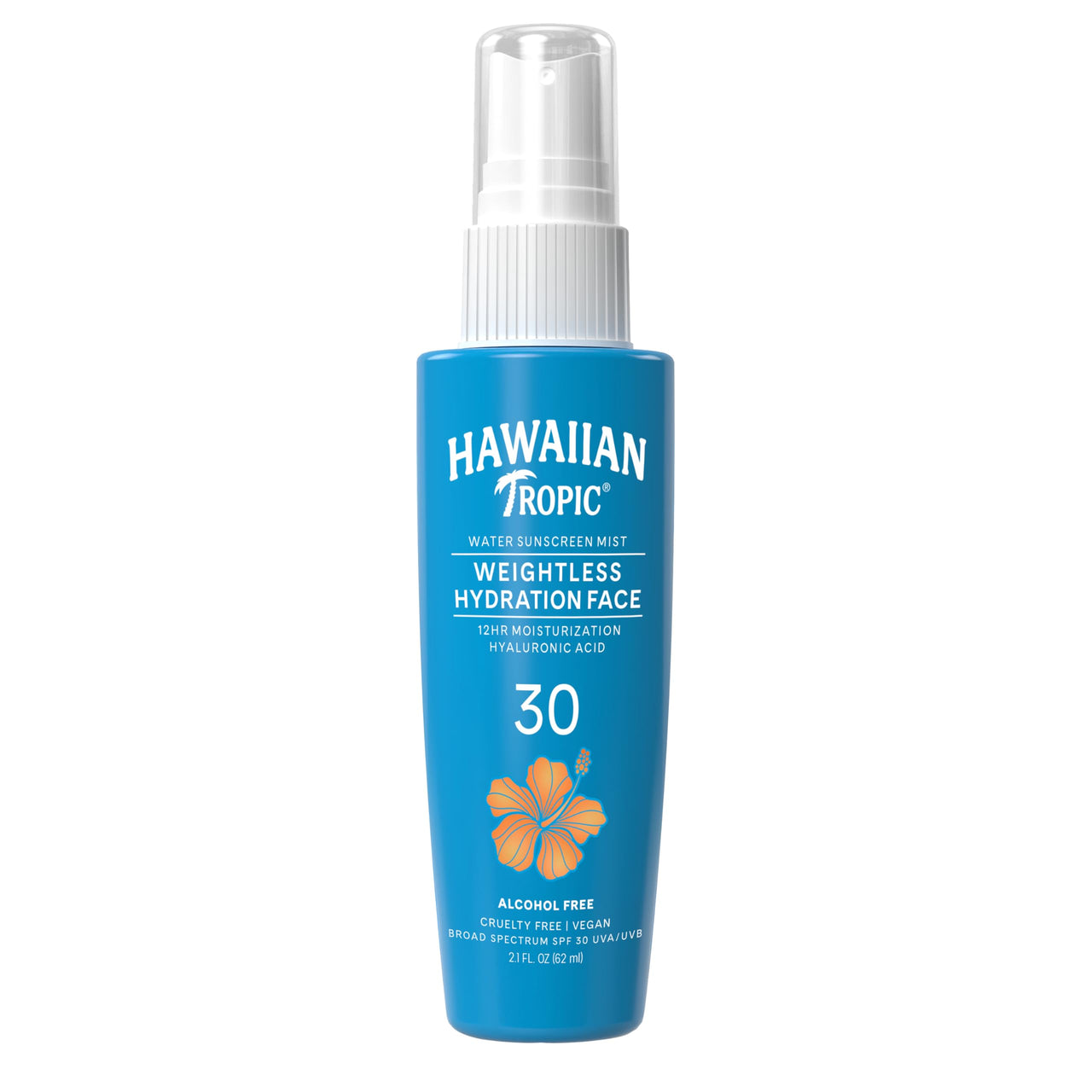 Hawaiian Tropic Weightless Hydration Water Mist for Face SPF 30, 2.1 Fl Oz, Travel Size SPF Face Mist Hydrating Spray, Non-Comedogenic Sunscreen Facial Mist, Non-Aerosol Sunscreen Spray, 2.1 Fl Oz