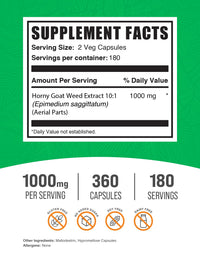 Thumbnail for BulkSupplements.com Horny Goat Weed Capsules - Epimedium Extract, Horny Goat Weed Herbal Supplements - Vegan, 2 Capsules per Serving (1000mg), 360 Veg Capsules (Pack of 1)