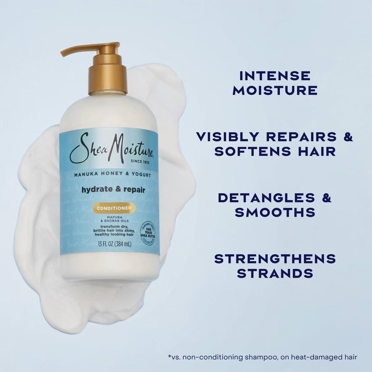SheaMoisture Shampoo & Conditioner, Manuka Honey & Yogurt Hydrate & Repair + Whipped Curl Cream for Curly Hair Definition, Frizz Control