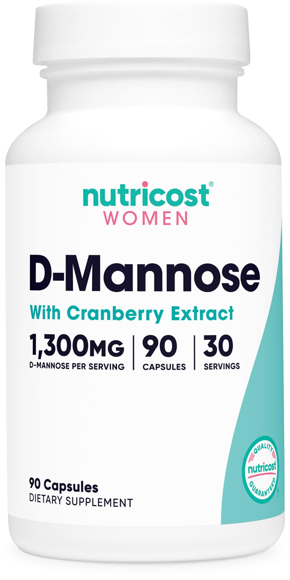 Nutricost D-Mannose 1300mg with Cranberry Extract for Women 25,000mg Equivalent from 500mg of 50:1 Extract Per Serving, 90 Capsules for 30 Servings Per Bottle - Vegan, GMO Free and Gluten Free