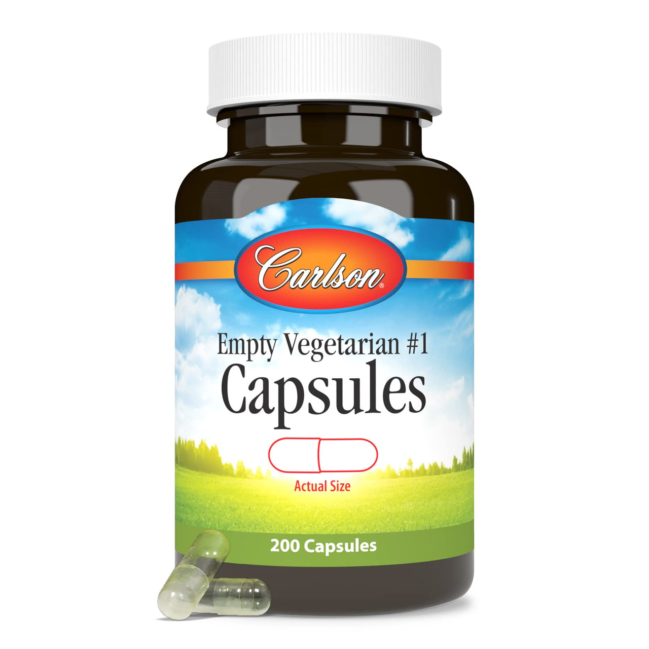 Carlson - Empty Vegetarian #1 Medium-Small Capsules, Easy to Separate & Fill, with Screw Cap Bottle, 200 Capsules