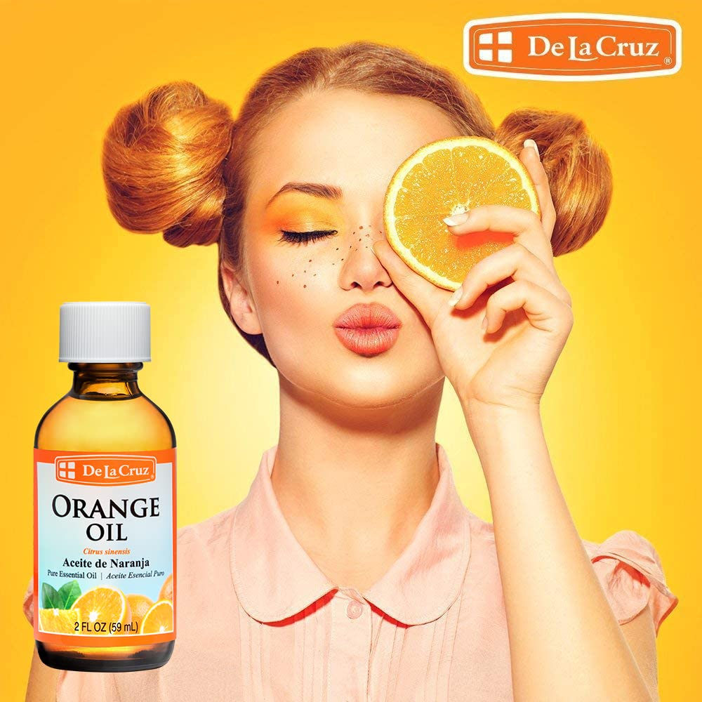 De La Cruz Pure Orange Oil - 100% Pure Orange Essential Oil for Diffuser - Cold Pressed Orange Essential Oil - 2 Fl OZ (2 Bottles)