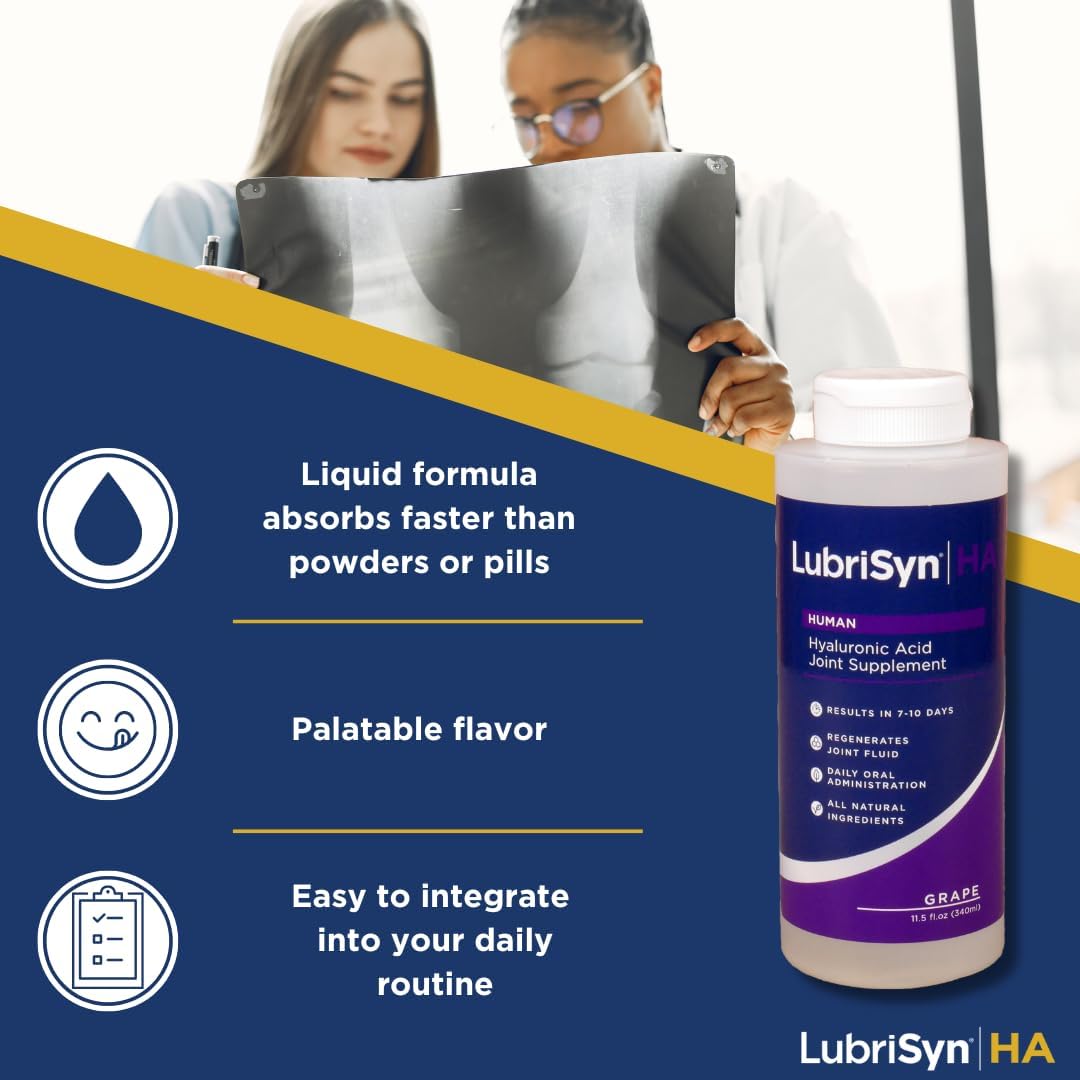 Lubrisyn Hyaluronic Acid Oral Joint Supplement â€“ Liquid HA Formula for Humans â€“ Promotes Joint Support, Mobility, Flexibility, Hydration & Healthy Function for Men & Women â€“ Grape Flavor 11.5oz