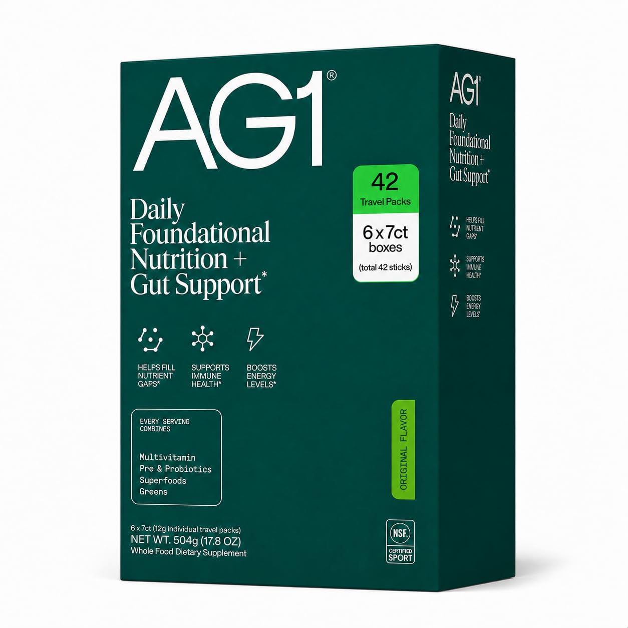 AG1 Greens Powder On-the-Go Packs – Bulk Supply (42 Sticks Total) | Daily Multivitamin, Probiotic & CoQ10