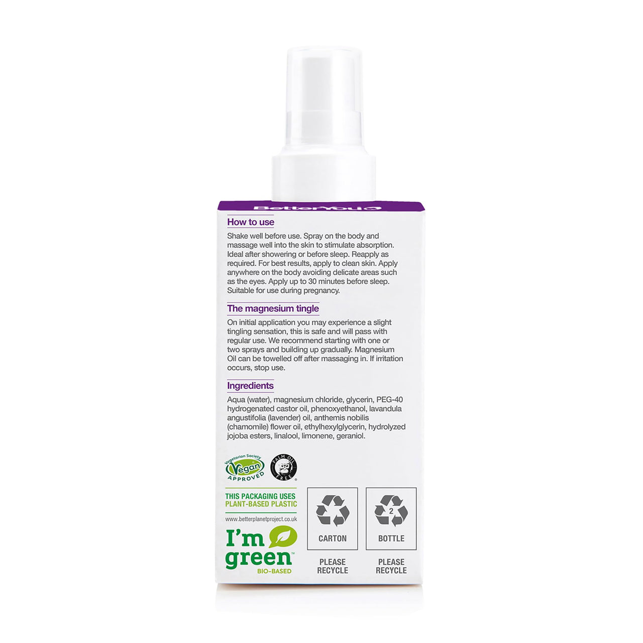 BetterYou Magnesium Muscle Body Spray - Relaxing Topical Magnesium and Essential Oil Spray - Lavender and Chamomile - Promotes Better Sleep - 3.38 oz