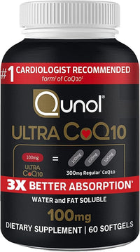 Thumbnail for Qunol Ultra CoQ10 100mg 3X Better Absorption Patented Water and Fat Soluble Natural Supplement Form Coenzyme Q10 Antioxidant for Heart Health Packs Softgels, 120 Count