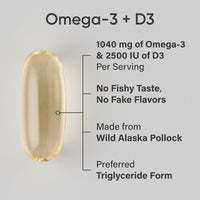 Thumbnail for Sports Research Triple Strength 1040mg Omega-3 from Wild Alaska Pollock with Vitamin D3 2500iu | 2-in-1 Vitamin D & Omega DHA Fish Oil Supplement Supporting Heart Health - 120 Softgels