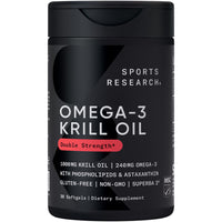 Thumbnail for Sports Research® Omega-3 Krill Oil 1000mg (Double Strength) - Pure Antarctic Superba Krill w/Choline, Phospholipids & Astaxanthin - MSC Certified Sustainable · Non-GMO · Gluten Free - 30 Softgels