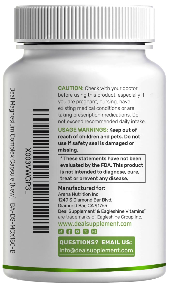 Magnesium Complex 500mg, 240 Veggie Capsules – 10-in-1 Glycinate, Citrate, Malate, Oxide, & More – 100% Chelated for Easy Absorption – Essential Mineral Supplement – Non-GMO