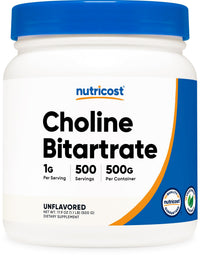 Thumbnail for Nutricost Pure Choline Bitartrate Powder 500 Grams