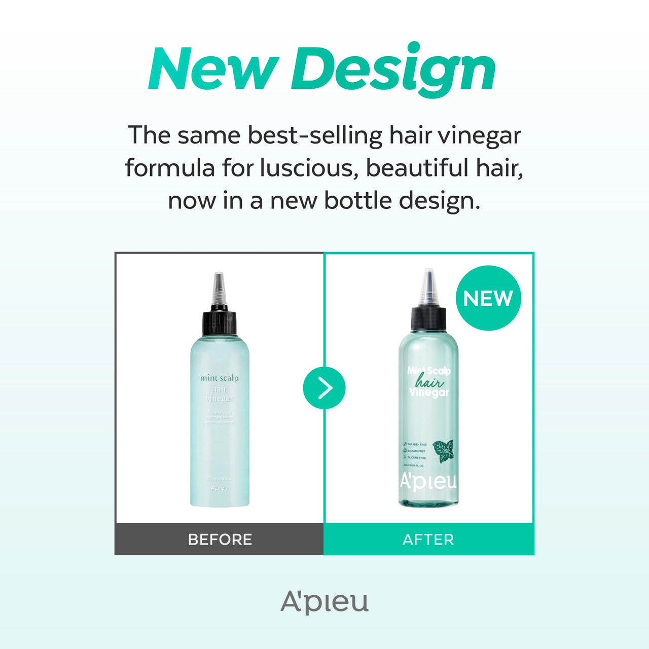 A’PIEU Mint Hair Vinegar - Instant Scalp Cooling & Detox for Oily Scalp, Buildup & Dandruff Scalp Treatment, pH-Balancing Rinse for Fresh, Shiny Hair, Korean Haircare, 6.76 fl oz