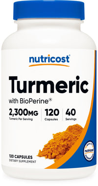 Thumbnail for Nutricost Turmeric Curcumin with BioPerine and 95% Curcuminoids, 2300mg, 120 Capsules, Veggie Capsules, 767mg Per Cap, 40 Servings, Gluten Free, Non-GMO