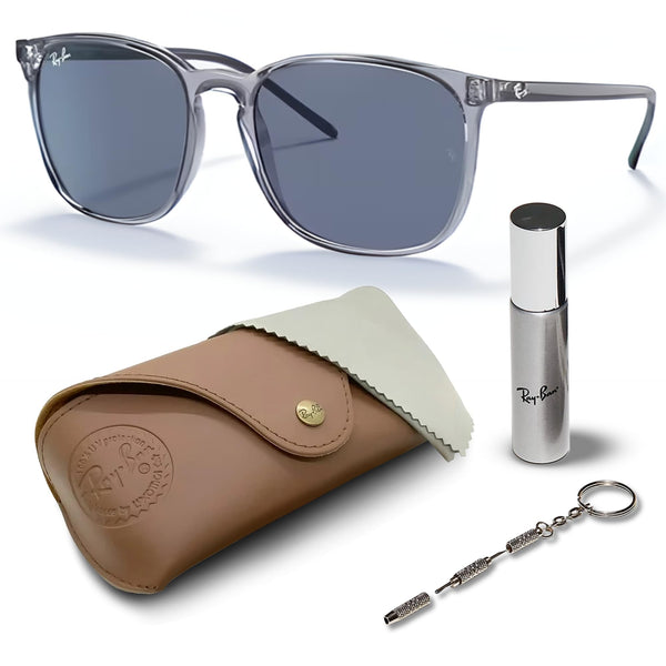 Ray-Ban RB4387 Square Shaped Non-Polarized Sunglasses for Men & Women – Includes Official RAYBAN Eyewear Kit – Ideal Formal & Casual Wear Sunglasses – Dark Blue Lens