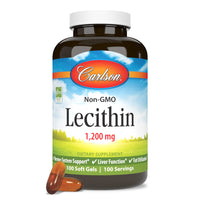 Thumbnail for Carlson - Lecithin, Non-GMO, 1200 mg, Nervous System & Liver Function, Unbleached Soy Lecithin, 100 Softgels (Pack of 2)