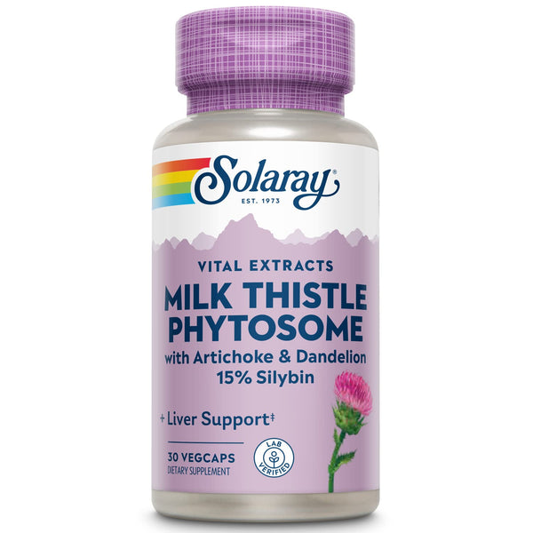 SOLARAY Milk Thistle Phytosome with Artichoke, Dandelion, and Ginger - Milk Thistle Extract Supplying 15% Silybin - Liver Supplement - 60-Day Guarantee, Lab Verified - 30 Servings, 30 VegCaps