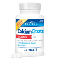 Thumbnail for 21st Century Calcium Citrate Plus D Maximum Caplets, 75 Count