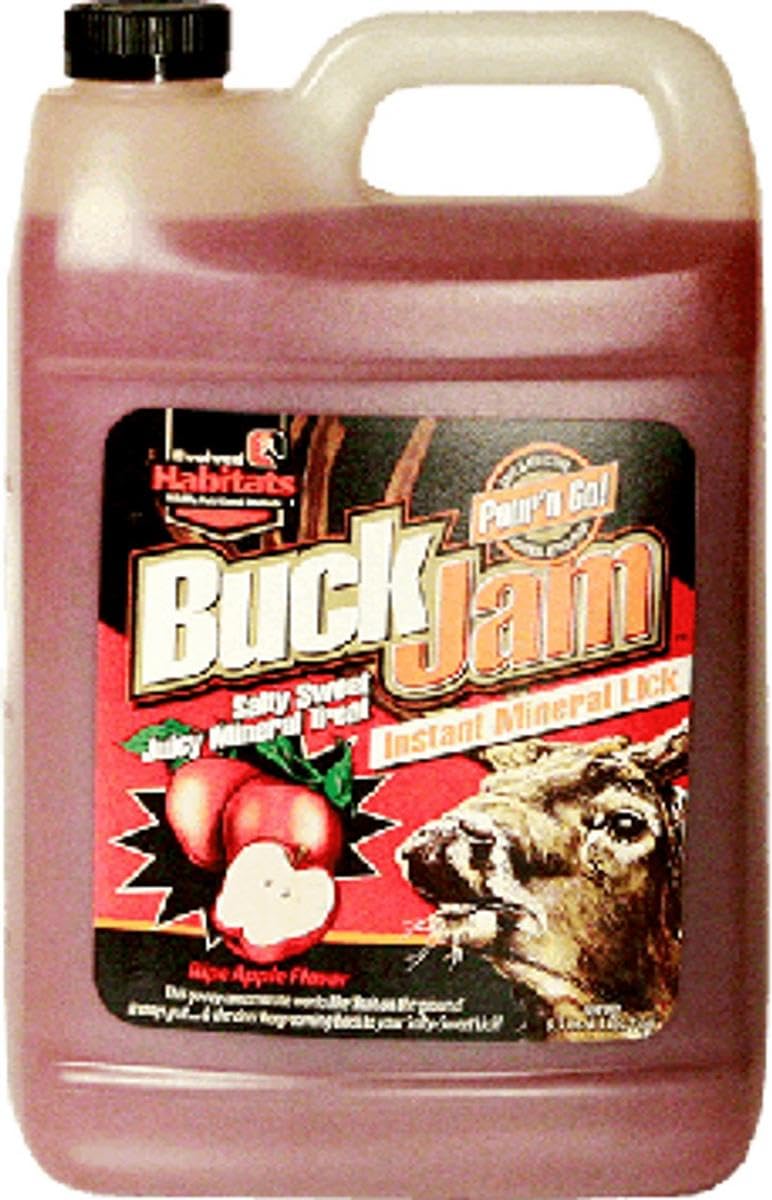 Evolved HABITATS Buck Jam Ripe Apple Flavored Salty Sweet Liquid Deer Attractant - Instant Mineral Lick - Powerful Ready-to-Use Year-Round Beneficial Food Supplement for Deer - 1 Gallon