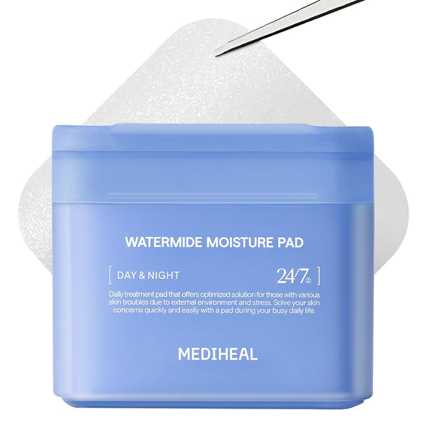 Image 1 of MEDIHEAL Watermide Moisture Pad - Square Cotton Facial Toner Pads with Icelandic Glacial Water - Improve Skin Temperature, Hydrating to Dry, Puffy, Coarse Skin -Vegan Eco Silk Pads,100
