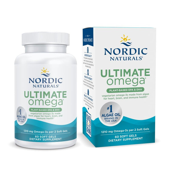 Nordic Naturals Plant Based Ultimate Omega, Lemon Flavor - 60 Vegetarian Soft Gels - 1210 mg Omega-3 - Vegan EPA and DHA - Supplement Made from Algae - Brain & Heart Support - Non-GMO - 30 Servings