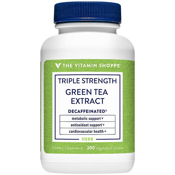 The Vitamin Shoppe Green Tea Extract 750mg - Fat Metabolism & Antioxidant | EGCG Polyphenols Decaf | 200 Veggie Caps | Triple Strength