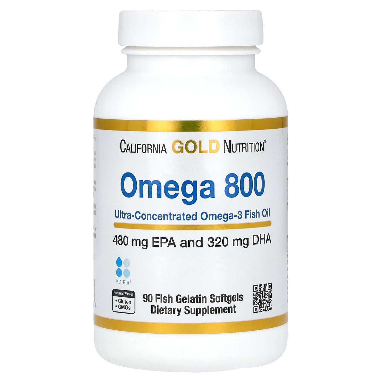 California Gold Nutrition Omega 800 Ultra-Concentrated Omega-3 Fish Oil, kd-pur Triglyceride Form, 1,000 mg, 90 Fish Gelatin Softgels