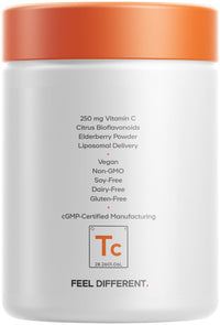 Thumbnail for Codeage Teen Vitamin C+ Supplement - Liposomal 250mg Vitamin C for Teenagers - Quercetin, Zinc, Elderberry & Rosehip Extracts, Citrus Bioflavonoids - Ages 12-18 - Gluten-Free, Non-GMO - 60 Capsules