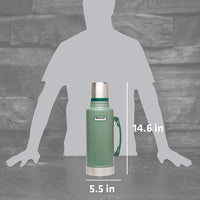 Thumbnail for Stanley Heritage Classic Vacuum Bottle with Handle 2.0 qt | Wide Mouth with Leakproof Cup Lid | Keep Drinks Hot or Cold for Travel | Insulated Stainless Steel Thermos | BPA-Free | Hammertone Green