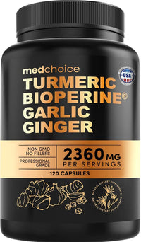 Thumbnail for 4-in-1 Turmeric and Garlic Supplements with BioPerine – 2360mg Turmeric Ginger Root Capsules with Garlic – High Potency Herbal Blend (120 ct)