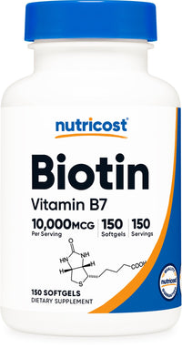 Thumbnail for Nutricost Biotin (10,000mcg) 150 Softgels - Gluten Free, Non-GMO