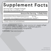 Thumbnail for Sports Research Vegan Icelandic Astaxanthin 12mg with Organic Coconut Oil | Vegan Certified & Non-GMO Project Verified Dietary Supplement - 60 Veggie Softgels (2 Month Supply)