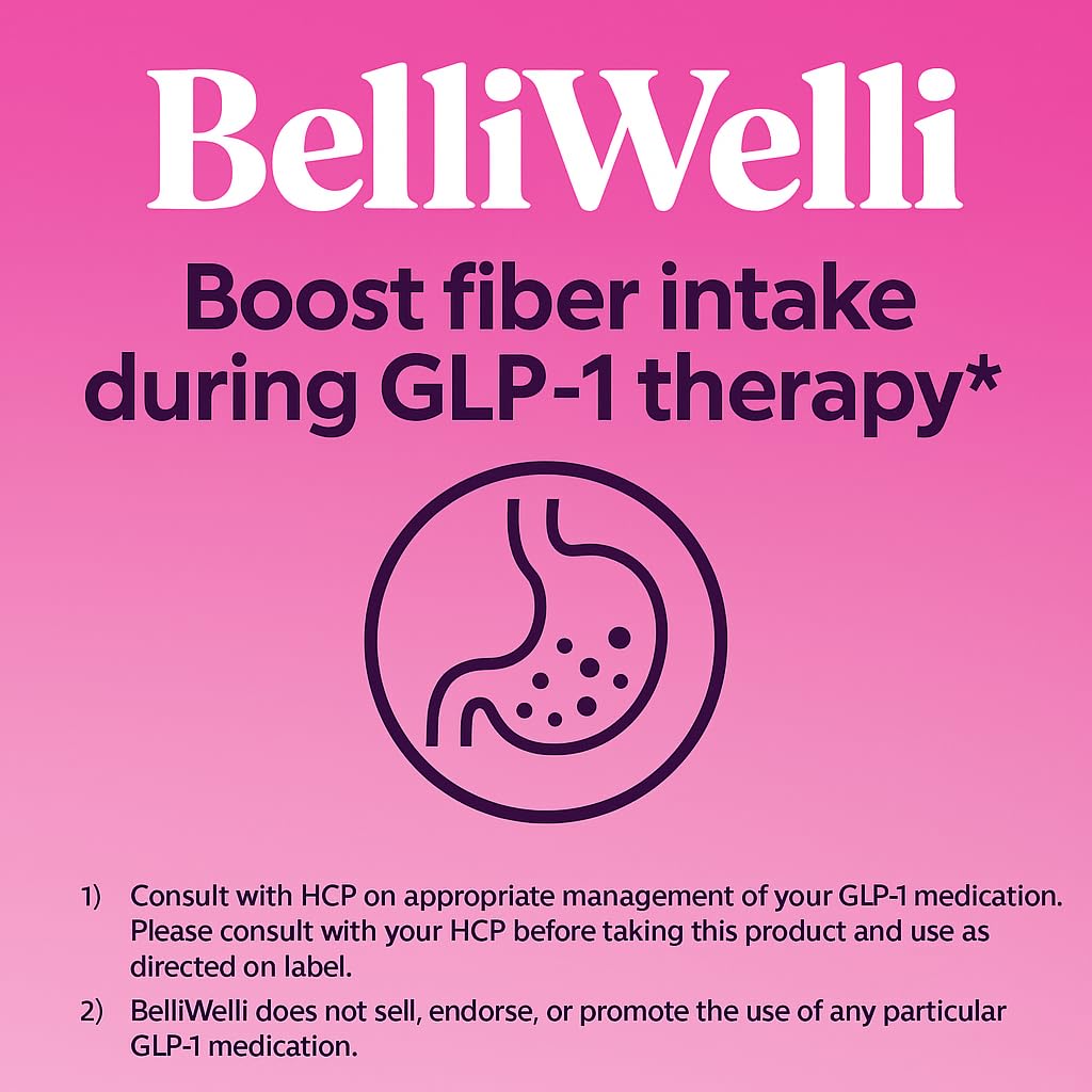 BelliWelli Fiber Supplement for Women & Men Premium Daily Fiber Powder from Organic Acacia with Added Collagen Electrolytes & Probiotics No Bloat Constipation & Gut Health Support(Strawberry Lemonade)