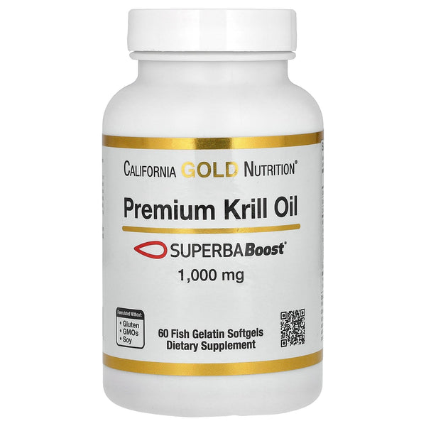 California Gold Nutrition Premium Krill Oil with SUPERBABoost, 1,000 mg, 60 Fish Gelatin Softgels