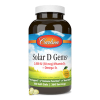 Thumbnail for Carlson - Solar D Gems, Vitamin D3 and Omega-3 Supplement, 2000 IU (50 mcg) Vitamin D3, 115 mg Omega-3s EPA and DHA Supplement, Wild Caught, Sustainably Sourced, Lemon, 360 Softgels