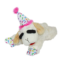 Thumbnail for Multipet Lamb Chop Dog Plush Toy w/Birthday Hat - Squeaky Toy for All Dogs - Soft Plush - Stuffed Animal Dog Toys for Playing - Cute Birthday Toy (10.5”, Pink Hat, 5 Squeakers)