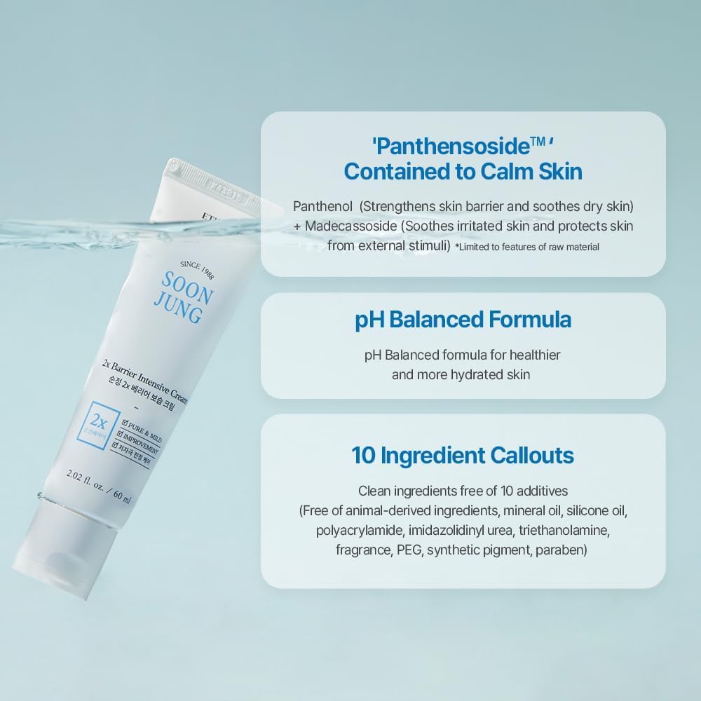 ETUDE SoonJung 2x Intensive Cream Best Trio Set for Barrier Repair | 2x Barrier Cream 2.02 Fl Oz + pH 5.5 Relief Toner 0.85 Fl Oz + Foam Cleanser 0.68 Fl Oz, Korean Skin Care
