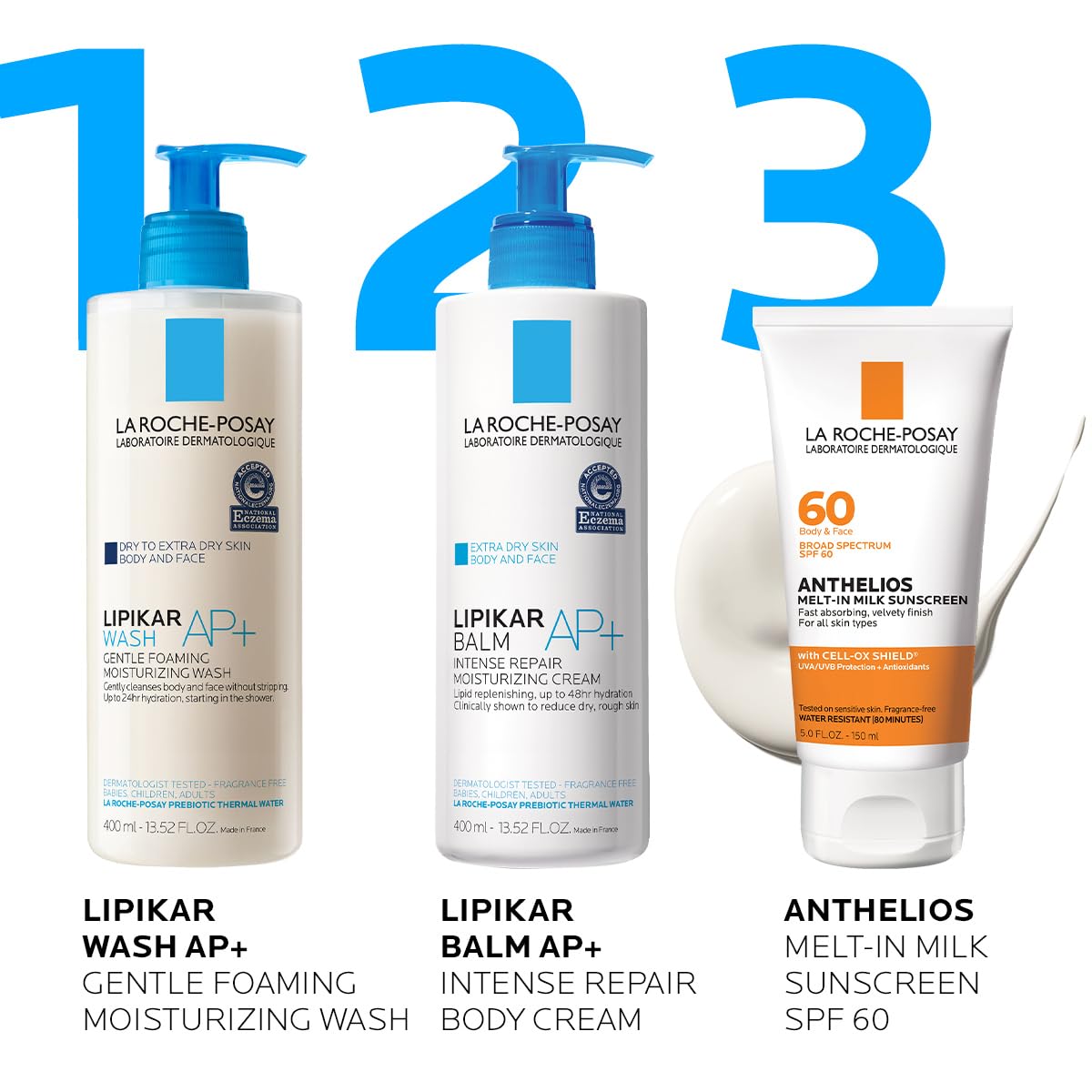 La Roche-Posay Anthelios Melt-In Milk Sunscreen SPF 60, Sunscreen For Body & Face, Broad Spectrum SPF + Antioxidants, Oil Free, Lightweight & Fast Absorbing, Oxybenzone Free