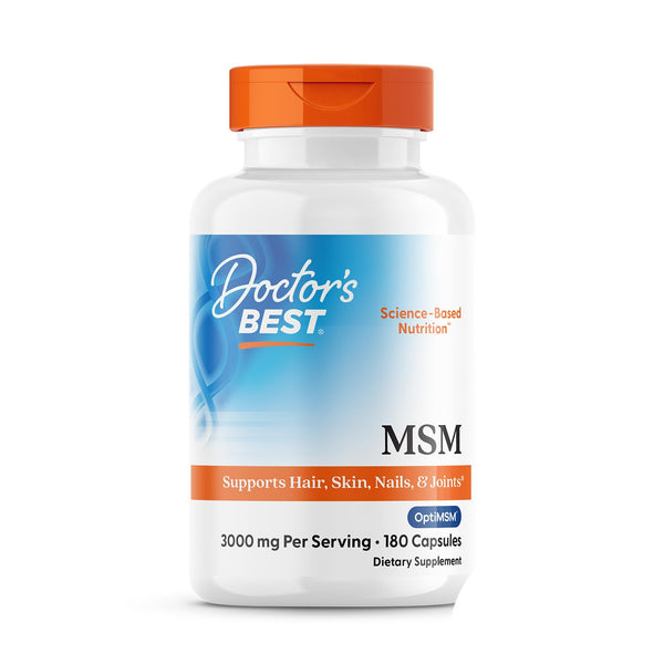 Doctor's Best MSM Supplement Capsules for Men & Women - Supports Hair, Skin, Nails, Joint Health & Mobility, 3000 mg Per Serving, Delivers Beneficial Sulfur w/OptiMSM, Gluten Free, Non GMO - 180 Caps